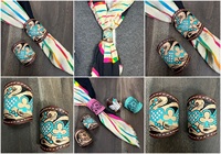 Syal Kulit Sapi Asli Motif Bunga Elegan Gaya Barat dengan Cincin Rag Ring Desainer, Bandana Wanita, Neckerchief Kulit Asli