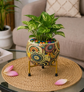 Pot de fleurs en métal Meenakari Pitalnagi fait main, décoratif, pour plantes d'intérieur et d'extérieur, artisanat traditionnel - Product Image 1