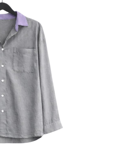 Ensemble deux pièces pour femme : chemise grise et pantalon large gris, tenue décontractée en coton et lin pour l'été, fabricant de vêtements sur mesure OEM - Product Image 4