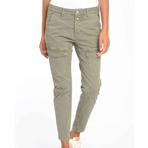 Pantalon cargo taille haute pour femme, coupe droite, longueur intégrale, vert olive uni, décontracté, avec poches, cordon de serrage, respirant, écologique - Product Image 1