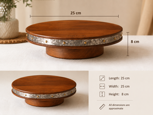 Wooden <b>Cake</b> <b>Stand</b> with Galvanized Metal Rim | Rustic Round Dessert Display Pedestal | Farmhouse Serving <b>Stand</b> 25x25x8 cm - Product Image 4