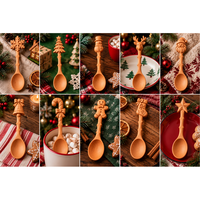 Cuillère en bois de la collection de Noël, logo personnalisé, nouveau design, cuillère pour les fêtes de Noël, design pour jeu sensoriel, cuillère en bois de Noël