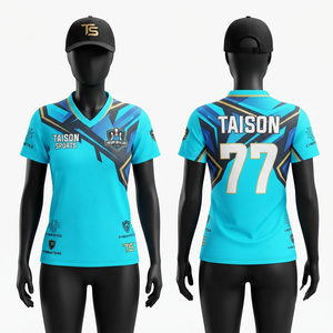 Premium 180 GSM Polyester Interlock Women <b>Bowling</b> Jersey Turquoise Black Gold Panel Design Custom Sublimation Logo - Product Image 1