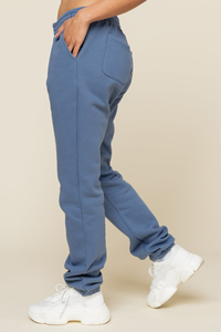 Pantalones Deportivos de Forro Polar Azul para Mujer, Talla Grande, Cintura Elástica, Corte Recto y Holgado, Largos, Casuales, con Bolsillos, para Otoño - Product Image 5