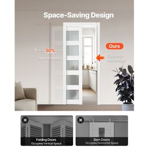Kit Ferramenta per Porta Scorrevole a Scomparsa Singola con Vetro Satinato a 5 Pannelli, 91,44 cm x 203,2 cm, con Rulli Robusti e Durevoli per Porte e Finestre in Legno Massello e MDF - Product Image 3