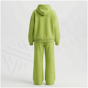 Ensemble de survêtement unisexe vert à capuche 2 pièces, sweat-shirt et pantalon de jogging décontractés à manches longues, couleur unie, coupe ample, coton mi-lourd - Product Image 2
