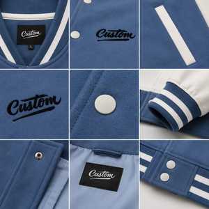 <b>Men</b> Varsity <b>Jacket</b> Solid Blue <b>White</b> Embroidered Custom Logo Regular Fit Turn-down Collar Casual Winter Wear - Product Image 4