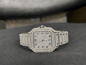 Reloj de pulsera para mujer estilo árabe, completamente cubierto de diamantes y moissanita, con esfera cuadrada pavé, movimiento automático, estilo hip hop. - Product Image 1
