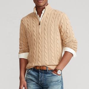 Suéter Clásico de Punto Trenzado con Cierre de Cremallera de 1/4 para Hombre, 100% Algodón, Venta al por Mayor OEM, Ropa de Punto de Otoño Invierno ODM, Jersey Trenzado para Hombre - Product Image 1