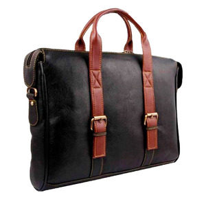 Bolso Bandolera Liviya de Cuero Genuino Negro Delgado para Portátil, Organizador/Planificador Multifuncional para Oficina y Negocios para Hombre - Product Image 1