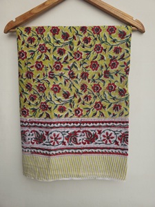 Hand Block Printed 100% Cotton Women's <b>Sarong</b> Handmade Floral Lightweight Breathable Beach Wear Scarf - Product Image 2