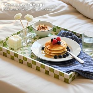 Home Designer Wooden Resin Serving Stripped Patterned Server for Breakfat Platter Coffee Decorative Tray for Home Office Kitchen - Product Image 2