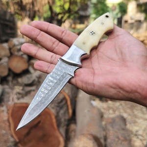 Couteau à dépecer en acier Damas fait main, manche en os avec embout en acier, lame fixe pour la chasse, le camping, l'EDC, l'usage extérieur - Product Image 6