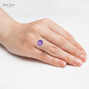 แหวนพลอยอเมทิสต์แท้ 8 มม. แบบฝังหนามเตย ทองคำขาว 14k แหวนประจำเดือนเกิด พร้อมส่ง ไซส์ US 6.5 รุ่นใหม่ล่าสุด ปี 2026 - Product Image 6