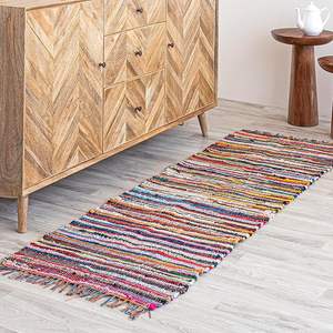 Tapis de couloir Chindi colorés personnalisés de qualité supérieure, faits à la main, lavables, recyclés, tapis de cuisine, paillasson, design de logo - Product Image 1