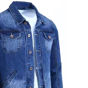 Chaqueta vaquera para hombre, corte regular, cierre de botones, color liso, informal, de algodón lavable para otoño, con hombros caídos y costuras decorativas. - Product Image 2