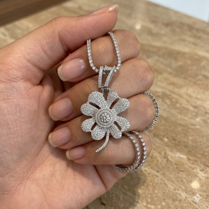 Men's Hip Hop Fine Rapper Jewelry Iced 925 <b>Silver</b> Moissanite Flower Lucky <b>Initial</b> Number Custom Charms Big <b>Pendant</b> Party Rhodium - Product Image 4