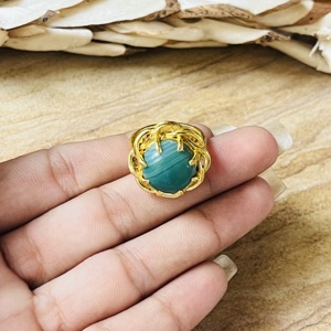 Unique Design Boho Floral <b>Rings</b> Tribal Brass Jewelry For Women 18k <b>Gold</b> Plated Malachite <b>Cocktail</b> Statement <b>Ring</b> For Wholesale - Product Image 2