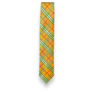Corbata de poliéster a cuadros naranja y verde Benon - Product Image 2