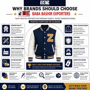 เสื้อแจ็คเก็ตวาร์ซิตี้ผู้ชาย BABA BSHIR EXPORTERS ผ้าขนสัตว์/โพลีเอสเตอร์ ปักลายด้านหน้า กันน้ำ สไตล์สตรีทแวร์สำหรับฤดูหนาว คอตั้ง - Product Image 3