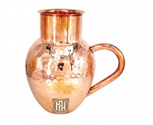 Carafe à eau indienne en cuivre martelé, pichet traditionnel en métal, fabrication artisanale, qualité export - Product Image 4