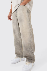 Jean en denim délavé coupe droite pour homme, taille mi-haute, coupe ample, en coton respirant à rayures latérales, idéal pour le printemps - Product Image 2