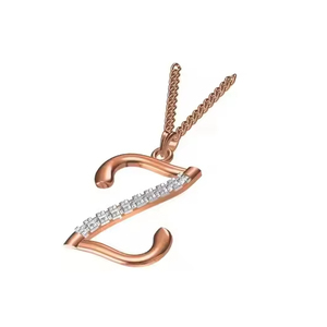 Elegante Collar con Colgante de Letra en Oro Rosa de 14K con Diamante Engastado en Garra, Diseño Minimalista, Regalo Perfecto para Unisex - Product Image 1