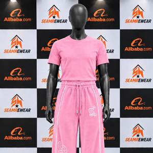 <b>Pink</b> <b>Men's</b> Wide Leg Pants Elastic Waist Drawstring Casual Sweatpants Heat Transfer Printing Side Stripe Lightweight Summer Wear - Product Image 2