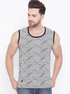 Camiseta sin mangas a rayas para hombre, cuello redondo, informal, transpirable, de punto, de algodón - Product Image 1
