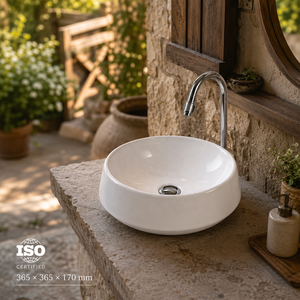 <b>Round</b> Bathroom Sink Wall Mount Minimalist Design Smooth Surface White <b>Basin</b> 5 Year Warranty Made in India - Product Image 6