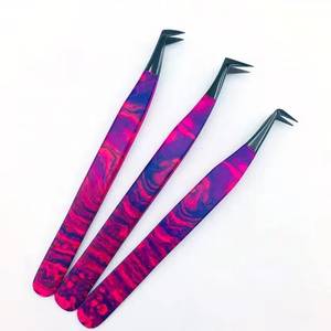 Pinzas Quirúrgicas de Precisión Morje para Pestañas, Acero Inoxidable, Rosa Púrpura Marmoleado, Punta Lisa/Dentada/Serrada, 10 mm, Modelo MS-ET-0007 - Product Image 3