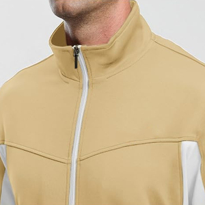 Unisex Khaki Tracksuit Full Zipper Sporty Sweatshirt And <b>Pants</b> Set With White Panels Breathable Regular Fit Autumn Wear - Product Image 3