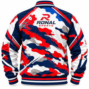 เสื้อแจ็คเก็ตวาร์ซิตี้ลายพรางสำหรับผู้ชาย RONAL SPORTS ผ้าโพลีเอสเตอร์ระบายอากาศได้ดี ปกคอพับได้ สไตล์สปอร์ต เหมาะสำหรับใส่ในฤดูใบไม้ร่วง ขายส่งแบบ Letterman - Product Image 2