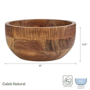 Tazón Grande de Madera de Acacia Sostenible - Tazón Profundo para Servir con Textura Acanalada Tallado a Mano por Artesanos, Vajilla de Madera Natural para Ensaladas - Product Image 1