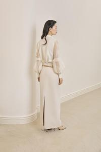 Wholase Women Full Regular Turn-down Collar Organza Silk Blend Elegant Feminine PEONIA Silk <b>Blouse</b> Floral Chiffon Sleeves KA70 - Product Image 5