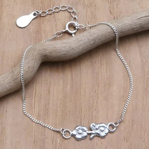 925 Sterling Silver Floral Motif Chain Link <b>Bracelet</b> <b>Boho</b> Minimalist Fashion Jewelry for Women Wedding Gift - Product Image 6