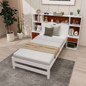 Struttura letto in legno con testiera contenitore e comodini - Product Image 1