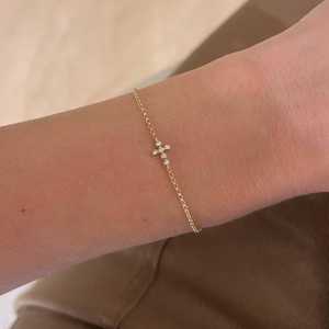 Minimalist Diamond Cross Dainty <b>Bracelets</b> 14K 18K Solid Gold Bezel Set Solitaire Everyday Luxury Small Cable Chain <b>Charm</b> Jewelry - Product Image 4