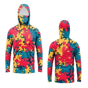 Quick Dry Men's Camouflage Hooded <b>Long</b> <b>Sleeve</b> Fishing Shirt UPF 50 Anti-UV Polyester Pullover <b>Top</b> - Product Image 5