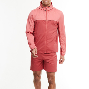 Ensemble de survêtement pour homme à capuche avec blocs de couleur, fermeture éclair, manches longues, imperméable, style streetwear, coupe régulière, en polyester, pour l'automne - Product Image 3
