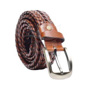Ceinture en cuir véritable tressé pour homme, style italien haut de gamme, en cuir de vachette tissé, boucle ardillon en alliage, légère, durable, solide, décontractée et habillée - Product Image 1