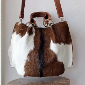 Bolso Tote de Cuero Vacuno con Pelo, Estilo Vintage, Bolso de Hombro de Cuero Genuino, Bolso de Transporte Ligero - Product Image 2