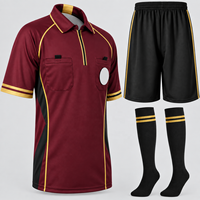 TESSUTO Kit d'arbitre 3 pièces Marron Or Noir : Maillot, Short, Chaussettes, Polo à col zippé avec poche pour carte, Tenue de match de football