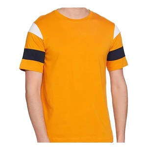 T-shirt à manches courtes orange pour homme avec bordure contrastée, col rond tricoté, coupe décontractée, design à blocs de couleur unie - Product Image 3