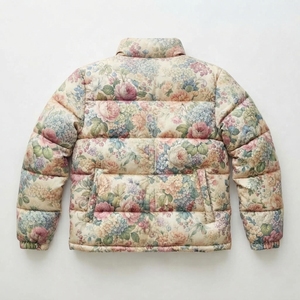 Chaqueta Acolchada con Estampado Floral, Cuello Alto, Corte Regular, Abrigo Grueso de Invierno, Relleno de Poliéster, Resistente al Viento, Estilo Casual - Product Image 2