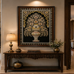 Décoration murale élégante en forme de vase floral, brodée à la main, décoration murale décorative de luxe pour la maison, l'hôtel, le bureau, décoration intérieure noire - Product Image 1