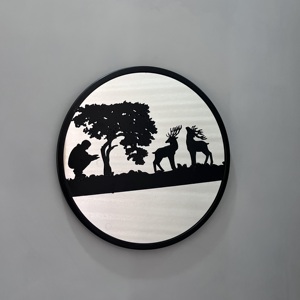 Modern Deer Family Wall Mirror Round <b>Metal</b> <b>Frame</b> Decorative Wall Hanging Mirror Home Decor - Product Image 3