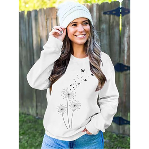 Sudadera Personalizada OEM para Mujer con Estampado Gráfico de Mariposa y Diente de León, Hombros Caídos, Felpa Gruesa, Estilo Casual - Product Image 4