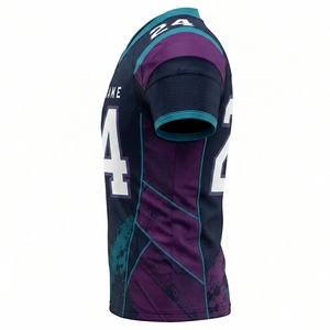 เสื้อฟุตบอลอเมริกันแบบขายส่งสั่งทำพิเศษ พิมพ์ลายแบบ Sublimation ผ้าโพลีเอสเตอร์ตาข่าย 100% แขนสั้น สกรีนชื่อทีมและหมายเลขได้ตามต้องการ สำหรับทุกเพศ - Product Image 4