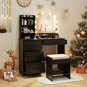 Makeup Vanity Desk and <b>Stool</b> Set with Mirror and Lights Dressing Table for <b>Beauty</b> Care - Product Image 5